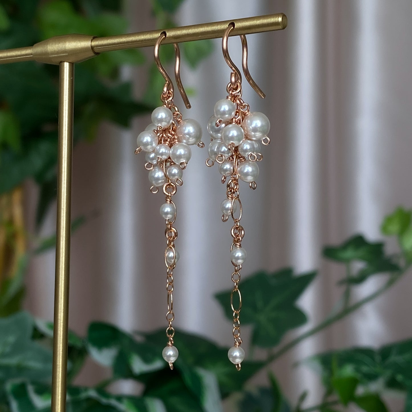 Flora ~ Crystal Pearl and 14k Rose Gold Filled Earrings