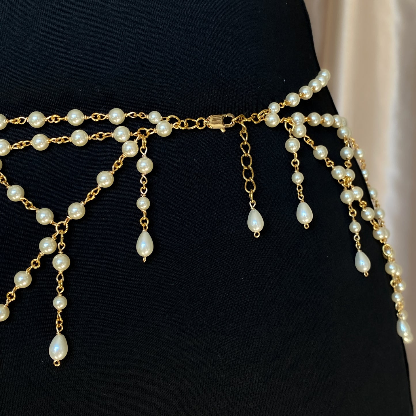 Custom Crystal Pearl Fishnet Waist Chain