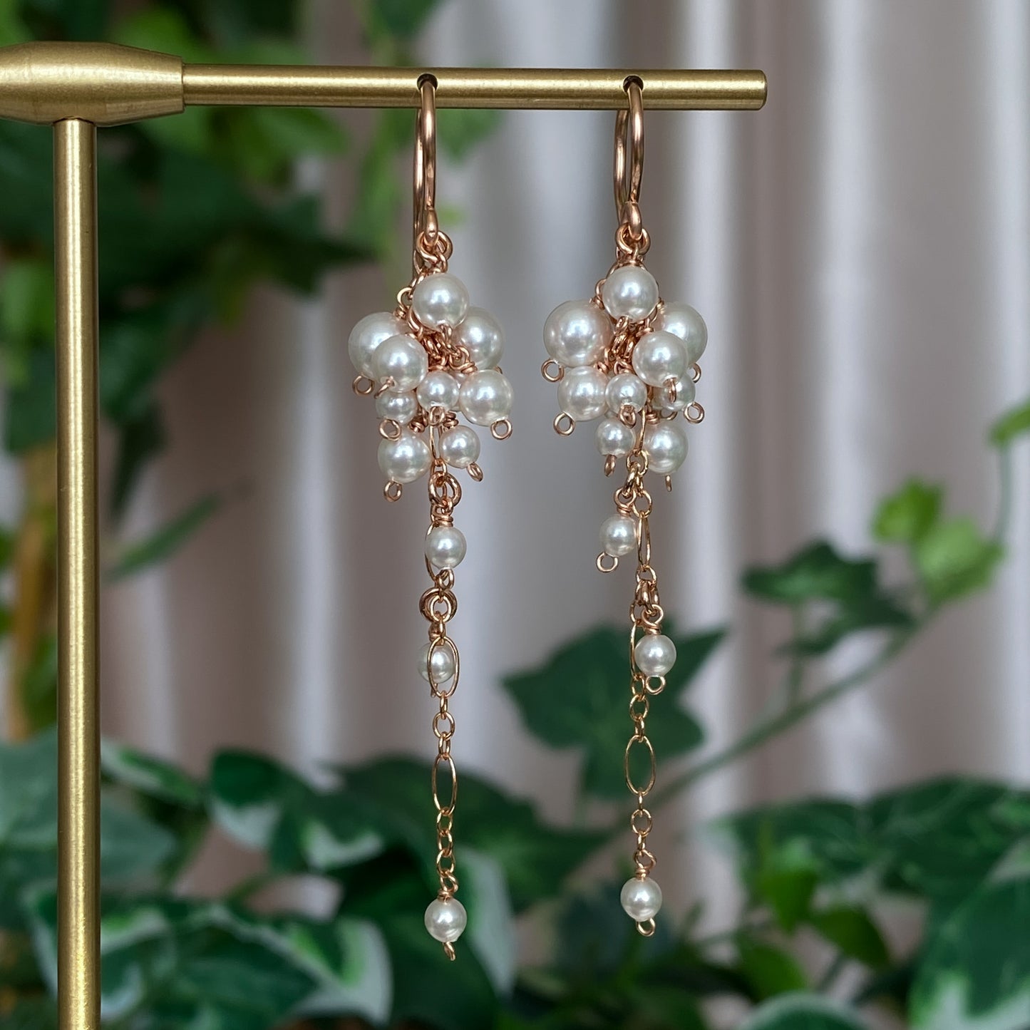 Flora ~ Crystal Pearl and 14k Rose Gold Filled Earrings