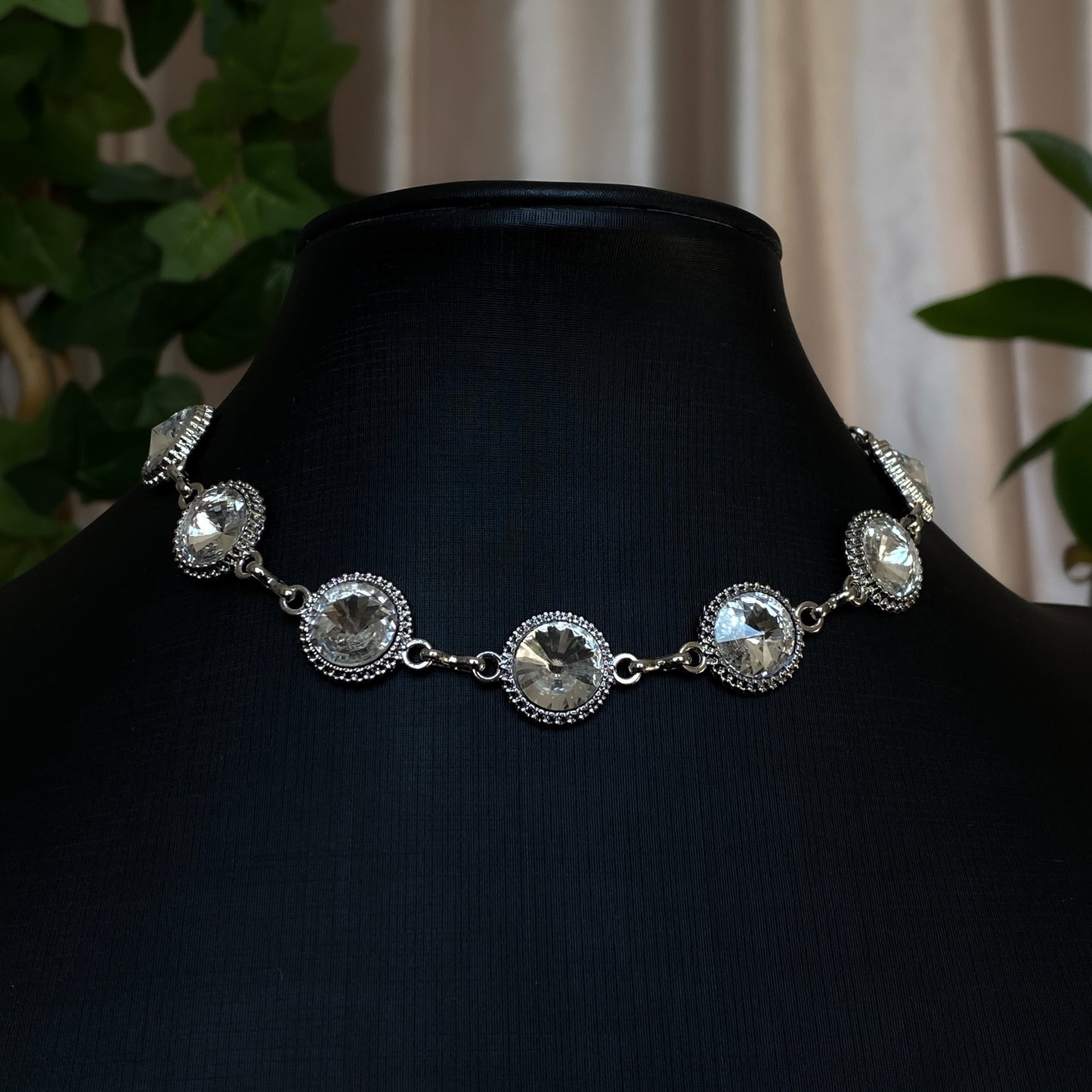 Tara ~ Dark Siren Glass Choker with Faceted Glass, Antique Silver Shells and Stainless Steel