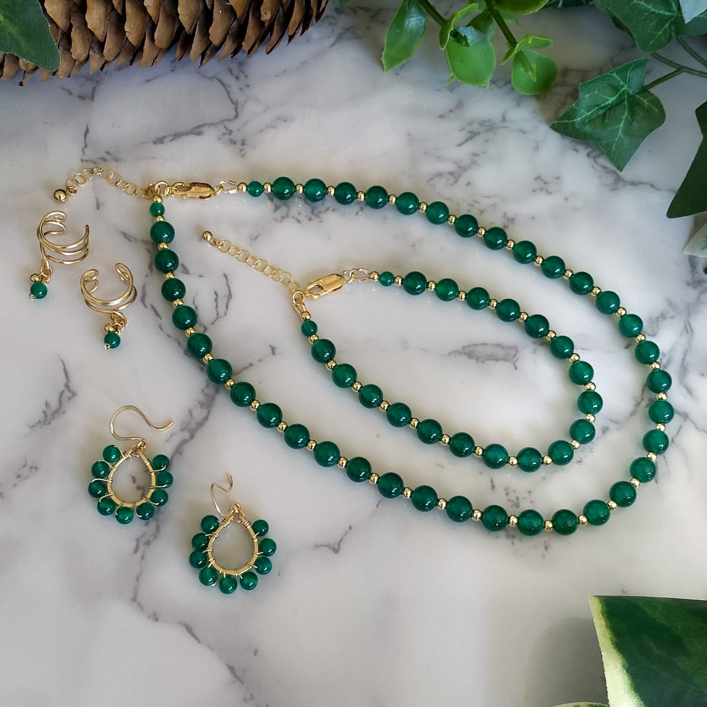 Daphne ~ Green Onyx and 14k Gold Filled Beaded Necklace