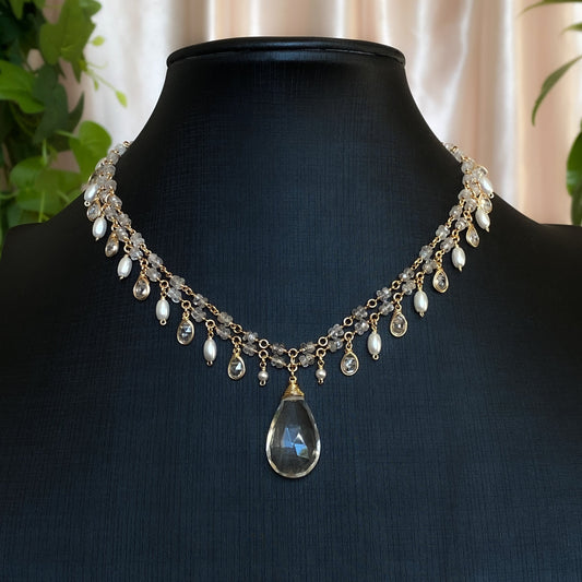 Pearl Clear Necklace. Clear String Pearl Necklace. Pearl Choker