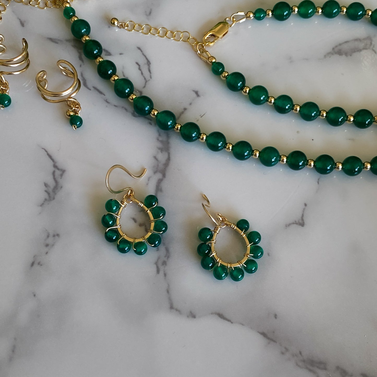 Daphne ~ Green Onyx and 14k Gold Filled Wire Wrapped Earrings