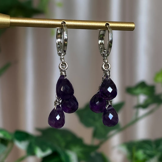 Linnea ~ Amethyst and Rhodium Cluster Earrings