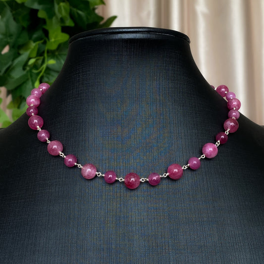 Sara ~ Pink Tourmaline Quartz and Sterling Silver Choker