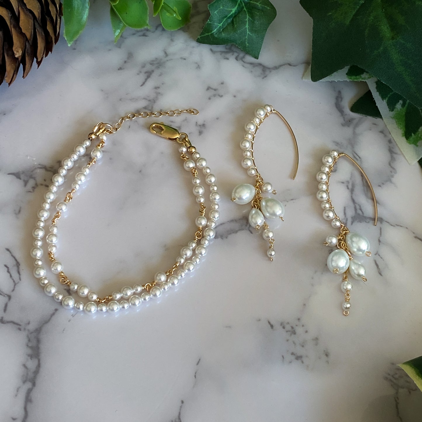 Divinia ~ Glass Pearl and 14k Gold Filled 2-Strand Bracelet