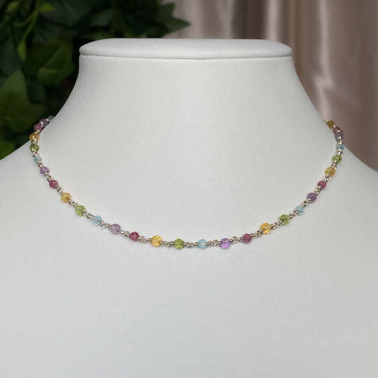 Vera ~ Blue Topaz, Peridot, Citrine, Pink Tourmaline, Pink Amethyst, and Sterling Silver Choker