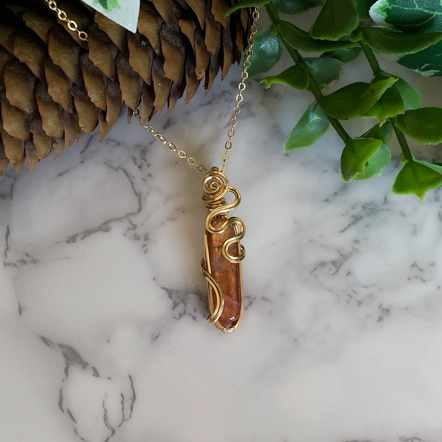 Maple ~ Arusha Sunstone and 14k Gold Filled Wire Wrapped Pendant