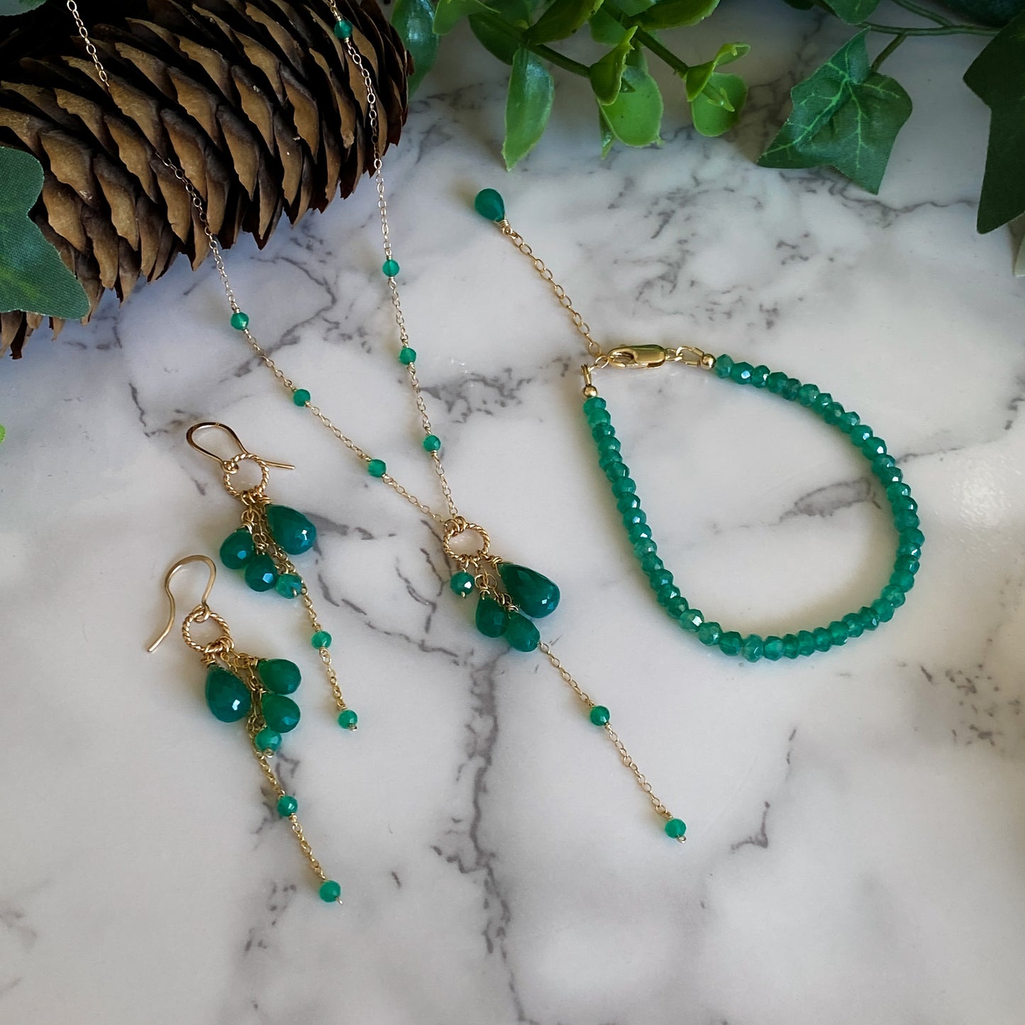 Daphne ~ Green Onyx and 14k Gold Filled Layered Earrings