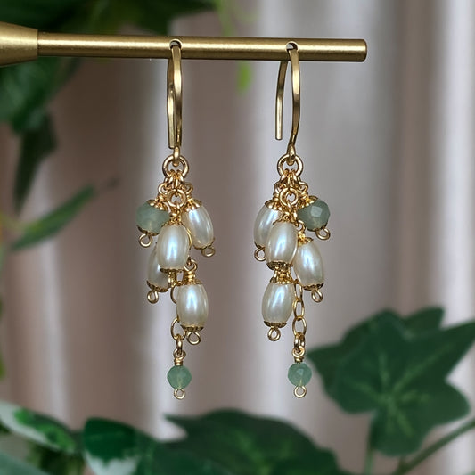 Eden ~ Crystal Pearl, Aventurine, and 14k Gold Filled Cluster Earrings