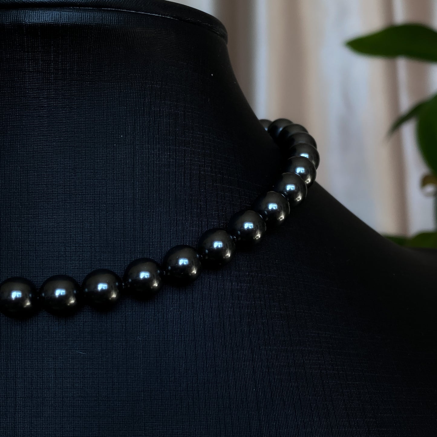 Tara ~ Dark Siren Black Pearl Choker with Glass Pearls, Antique Silver Shells and Stainless Steel