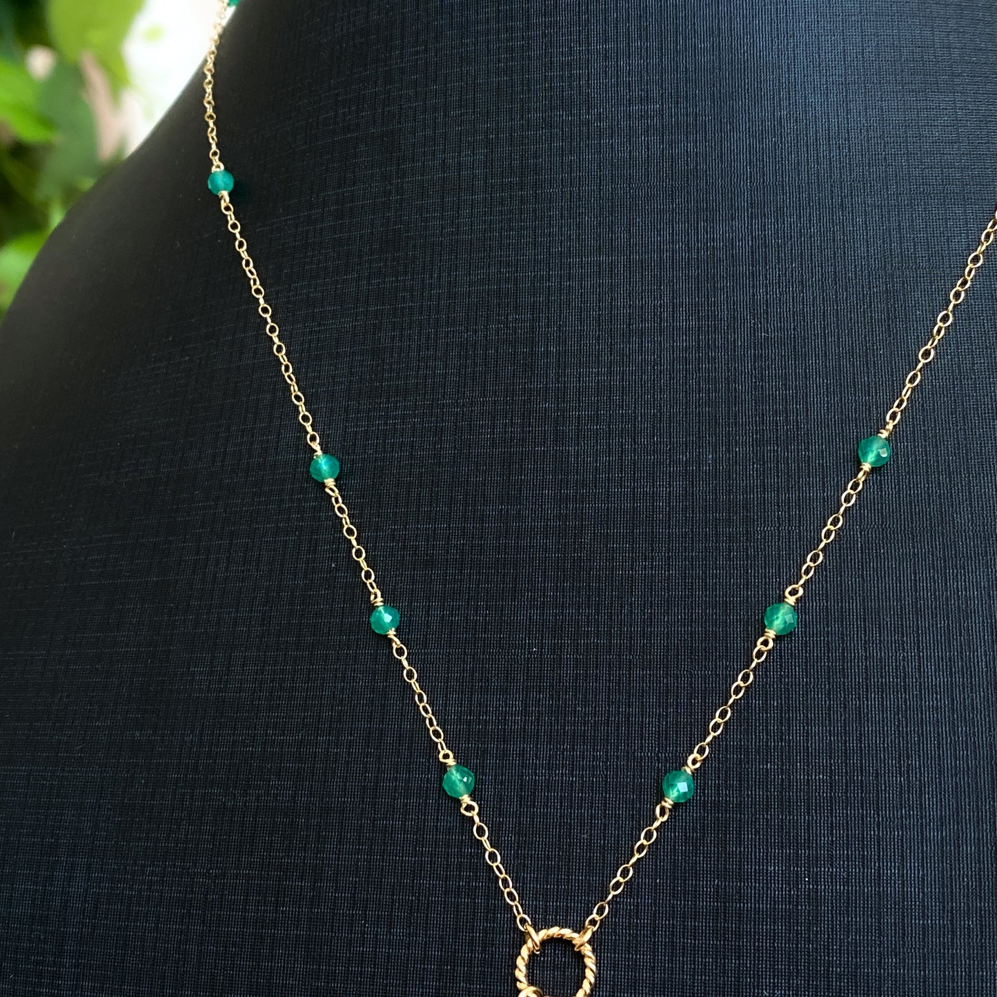 Daphne ~ Green Onyx and 14k Gold Filled Charm Necklace