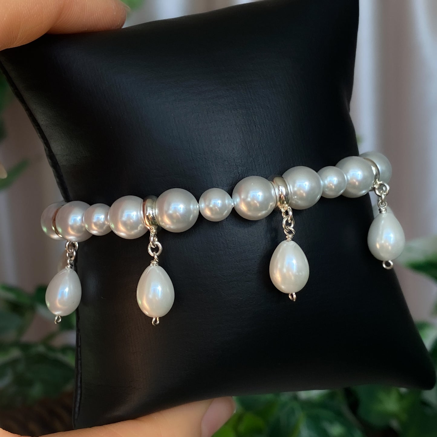 Whitney ~ Crystal Pearl and Sterling Silver Charm Bracelet