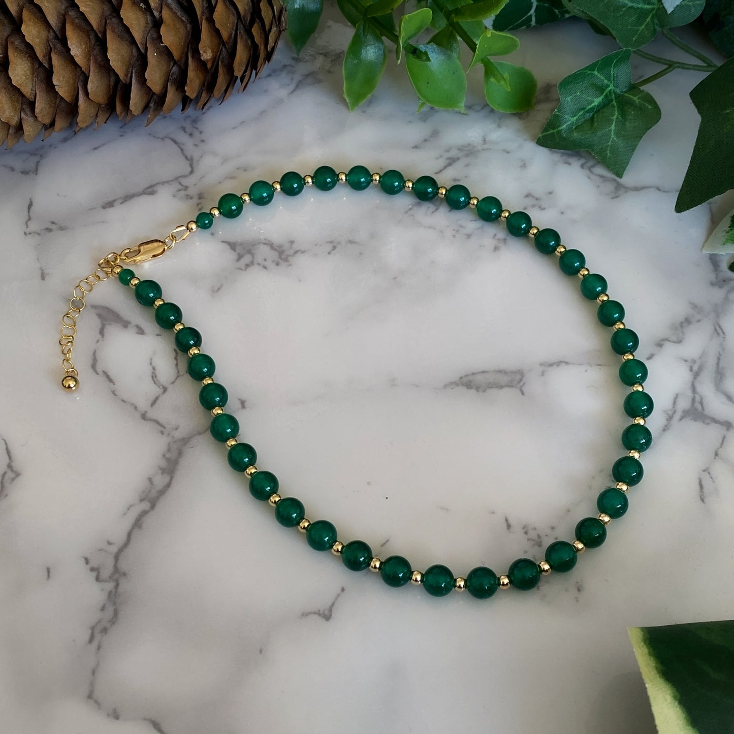 Daphne ~ Green Onyx and 14k Gold Filled Beaded Necklace
