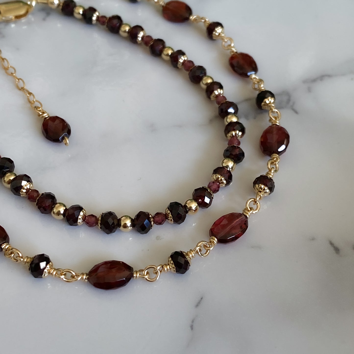 Gwendolyn ~ Garnet and 14k Gold Filled Bead Link Bracelet