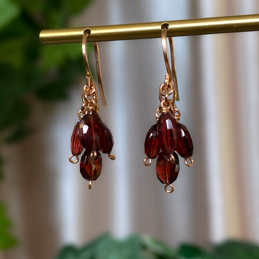 Two of Hearts ~ Garnet Mini Cluster Earrings