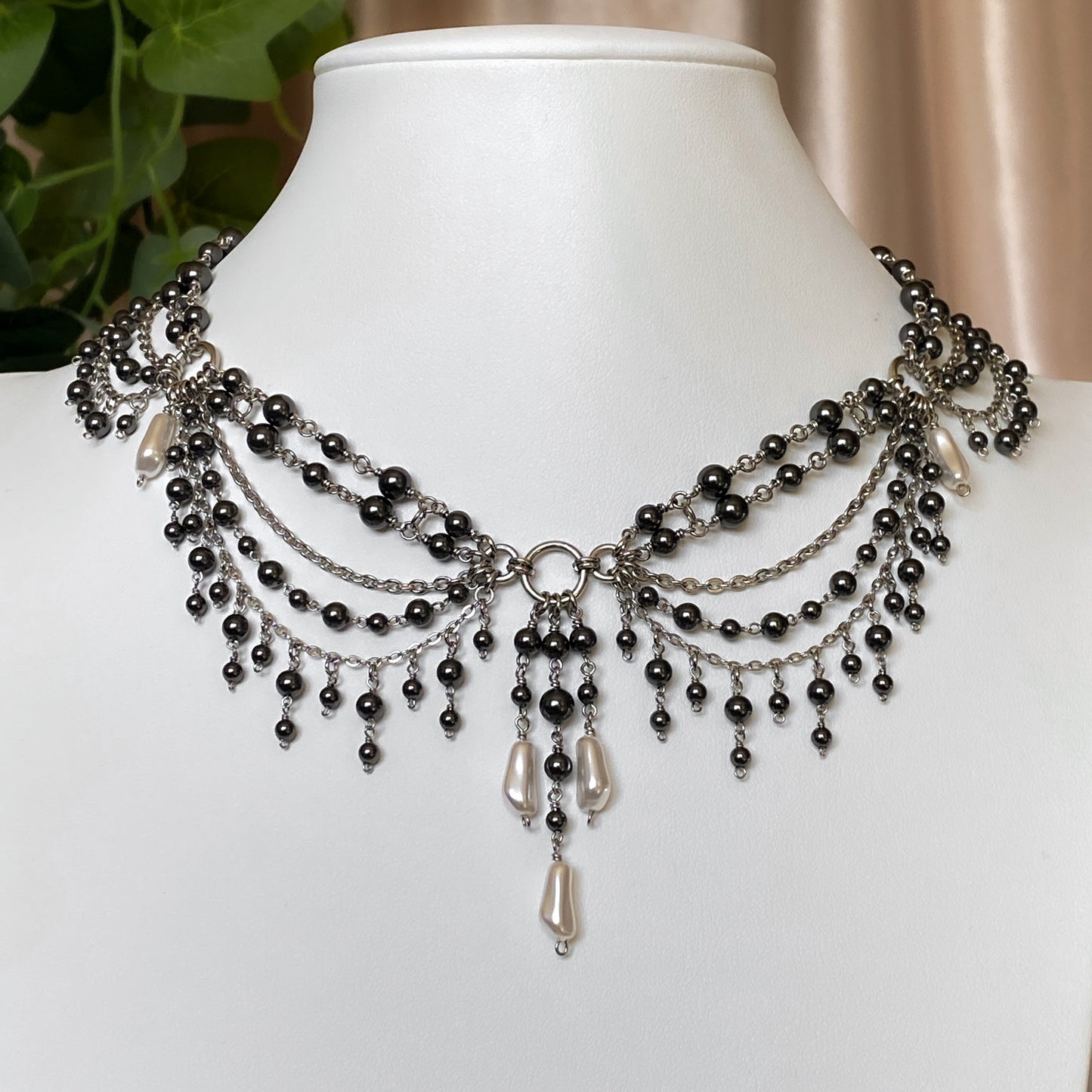 Black Swan ~ Crystal Pearl Chain Veil Headband