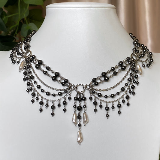 Black Swan ~ Crystal Pearl Chandelier Choker