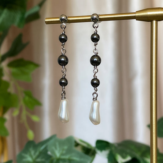 Black Swan ~ Crystal Pearl Charm Earrings