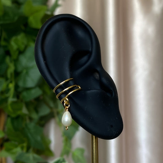Venus II ~ Glass Pearl & Gold Overlay Ear Cuffs