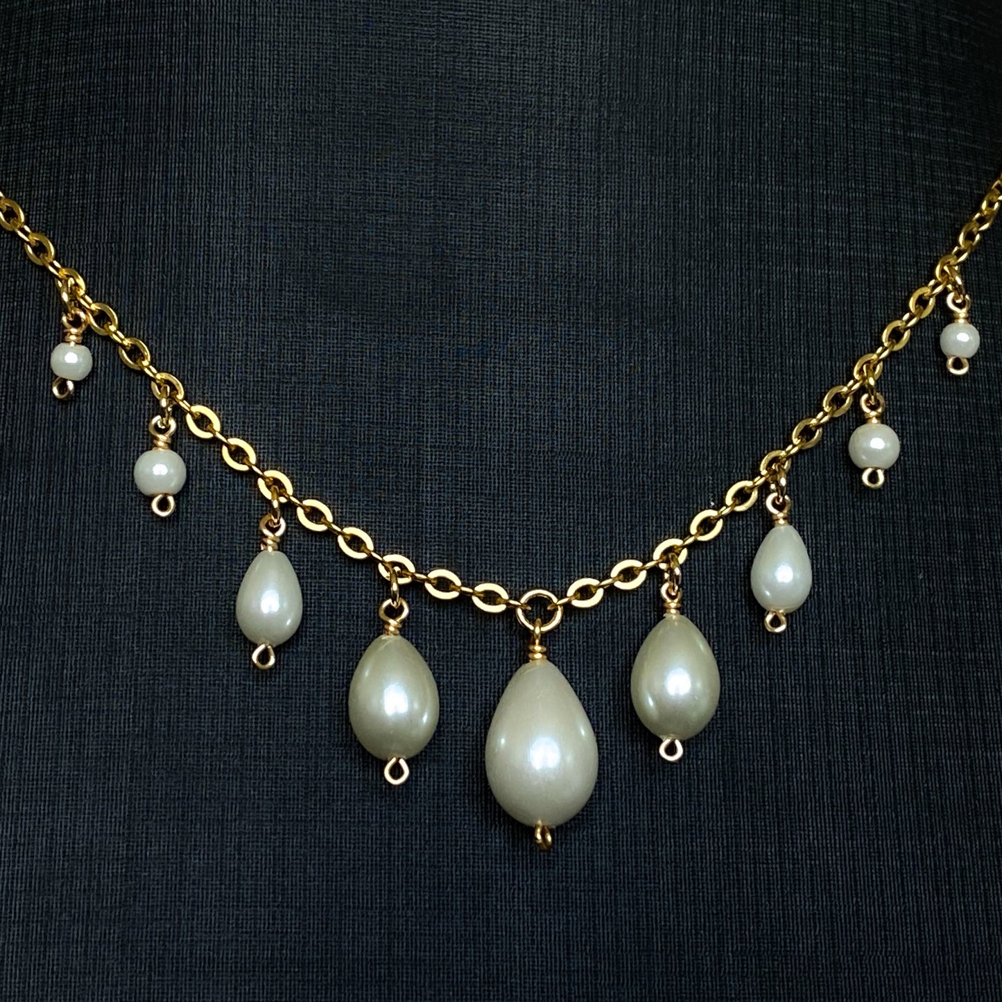 Venus II ~ Glass Pearl & Gold Overlay Dainty Charm Necklace