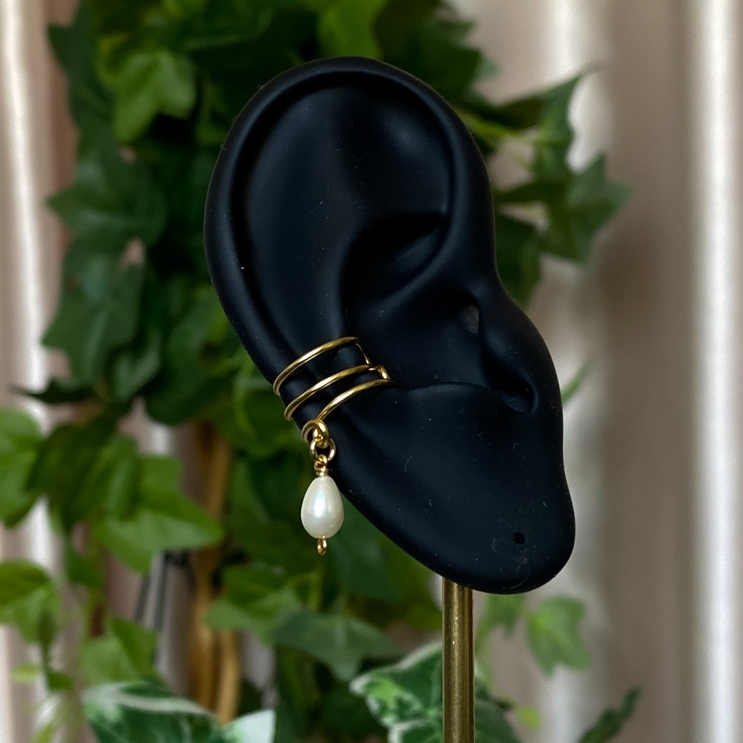 Venus II ~ Glass Pearl & Gold Overlay Ear Cuffs
