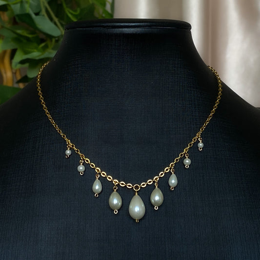Venus II ~ Glass Pearl & Gold Overlay Dainty Charm Necklace