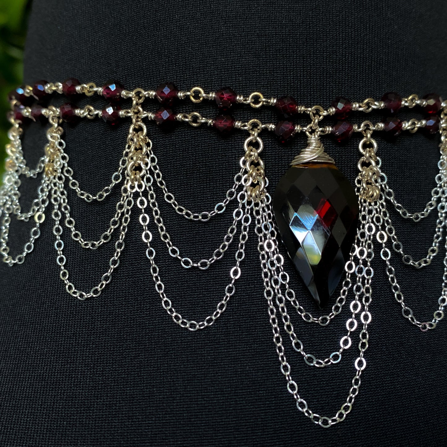 Persephone ~ Garnet & Argentium 2-Strand Chandelier Choker