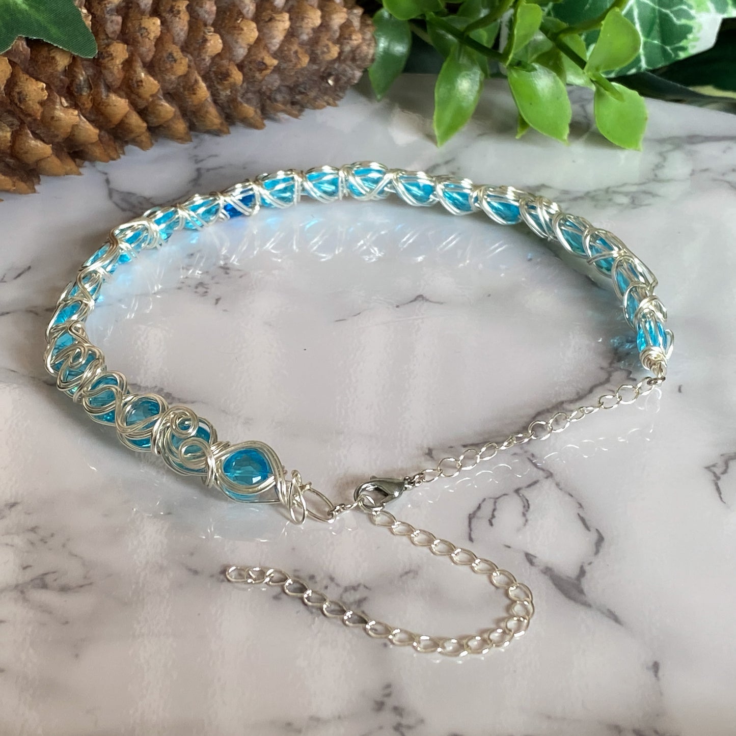 Sea Nymph ~ Glass Bead & Silver Overlay Wire Wrapped Cuff Choker